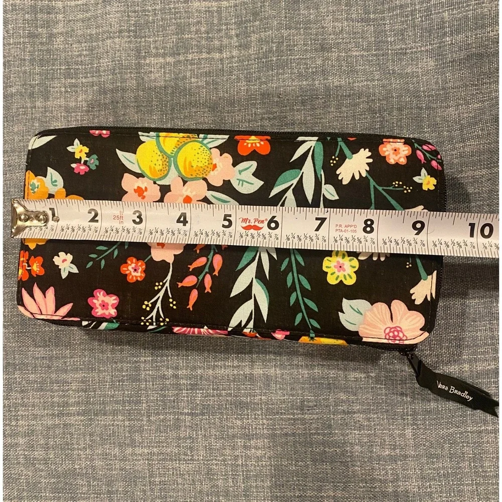 Vera Bradley Floral Citrus Black Zip Around Tech Pencil Case Organizer Pouch